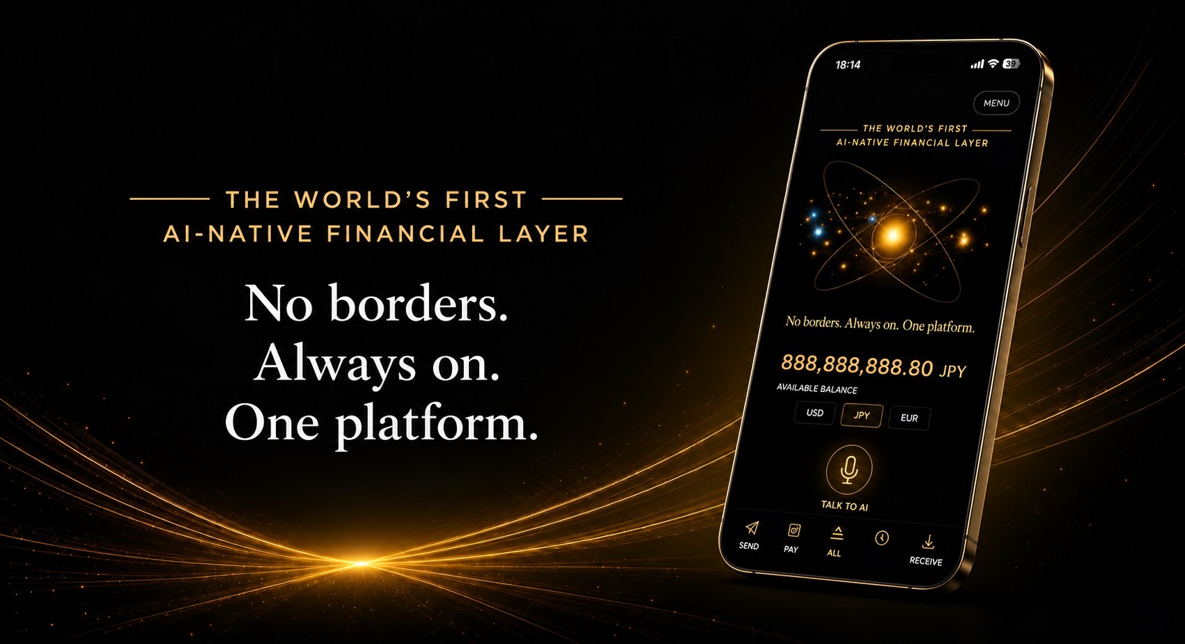 A smartphone showing a payment app, with golden light streaks